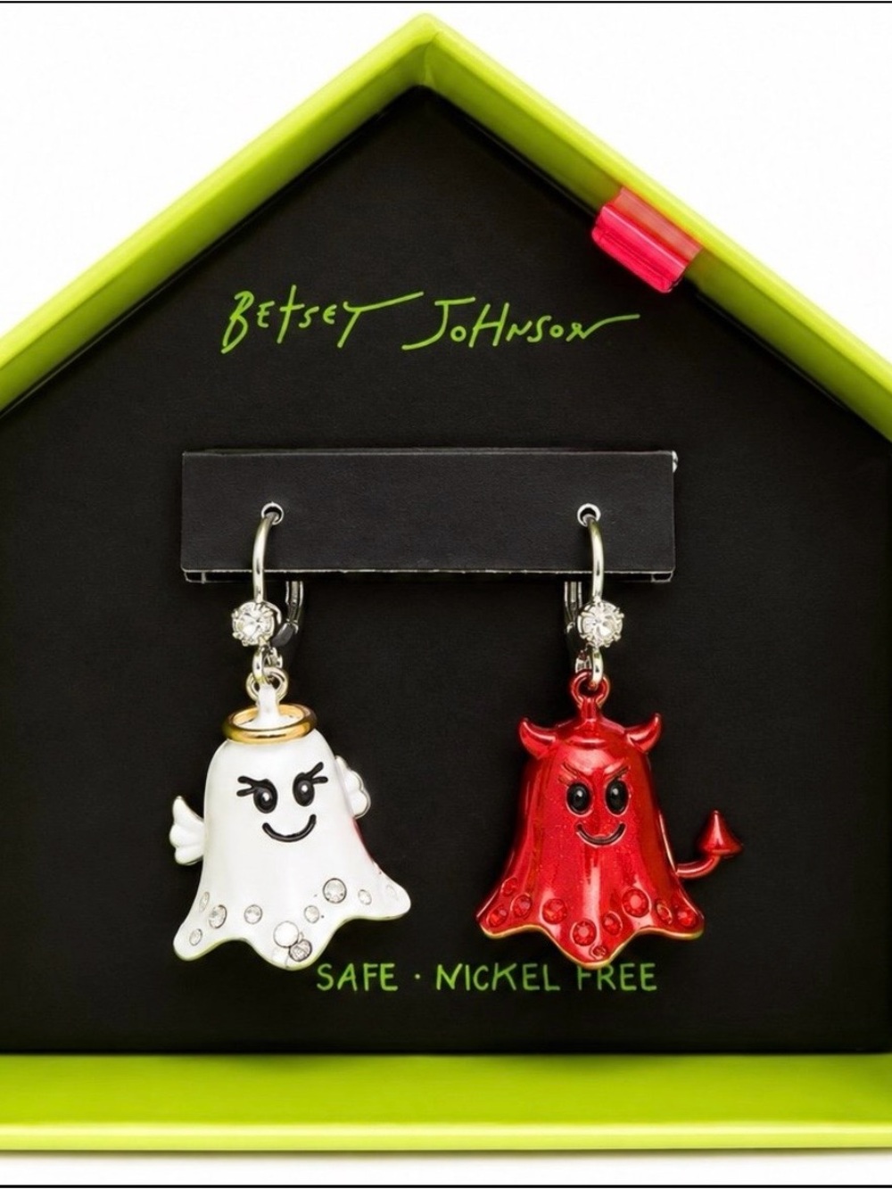 Betsey Johnson White Angel & Red Devil Dangle Earrings